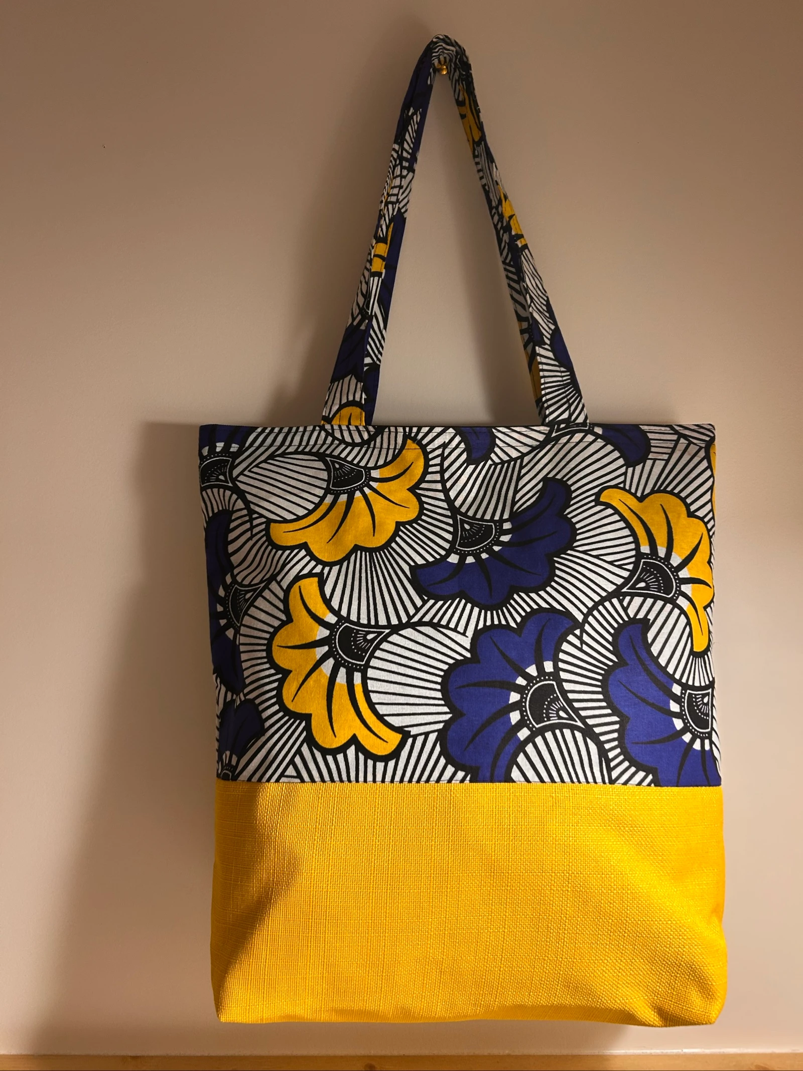 Sac cabas en tissu wax bleu m– Tote bag fait main – Sac femme unique – Sac africain